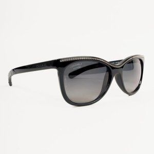 Chanel 6041 Black Cat-Eye Chain Sunglasses - image 1